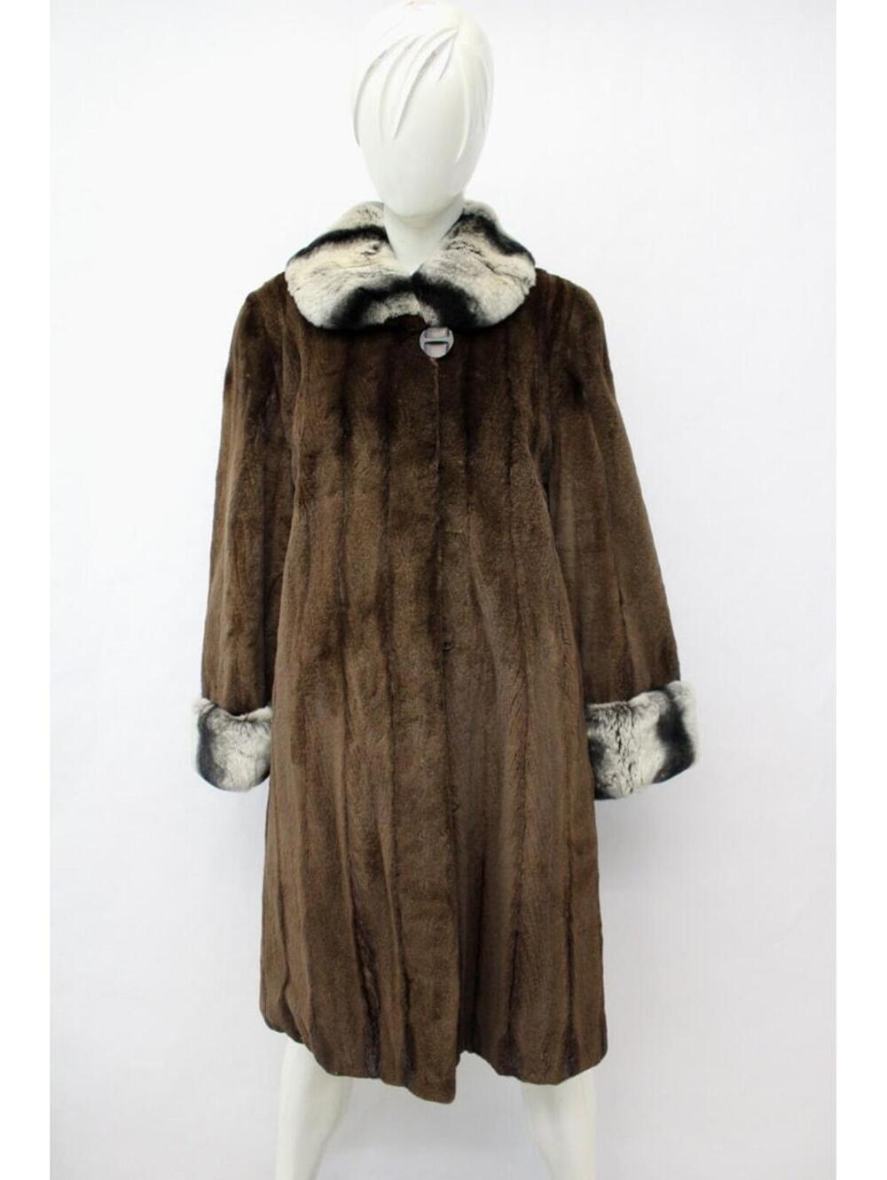 Excellent Sheared Dark Ranch Mink Rex Rabbit Fur Coat Jacket Women Woman Size 6